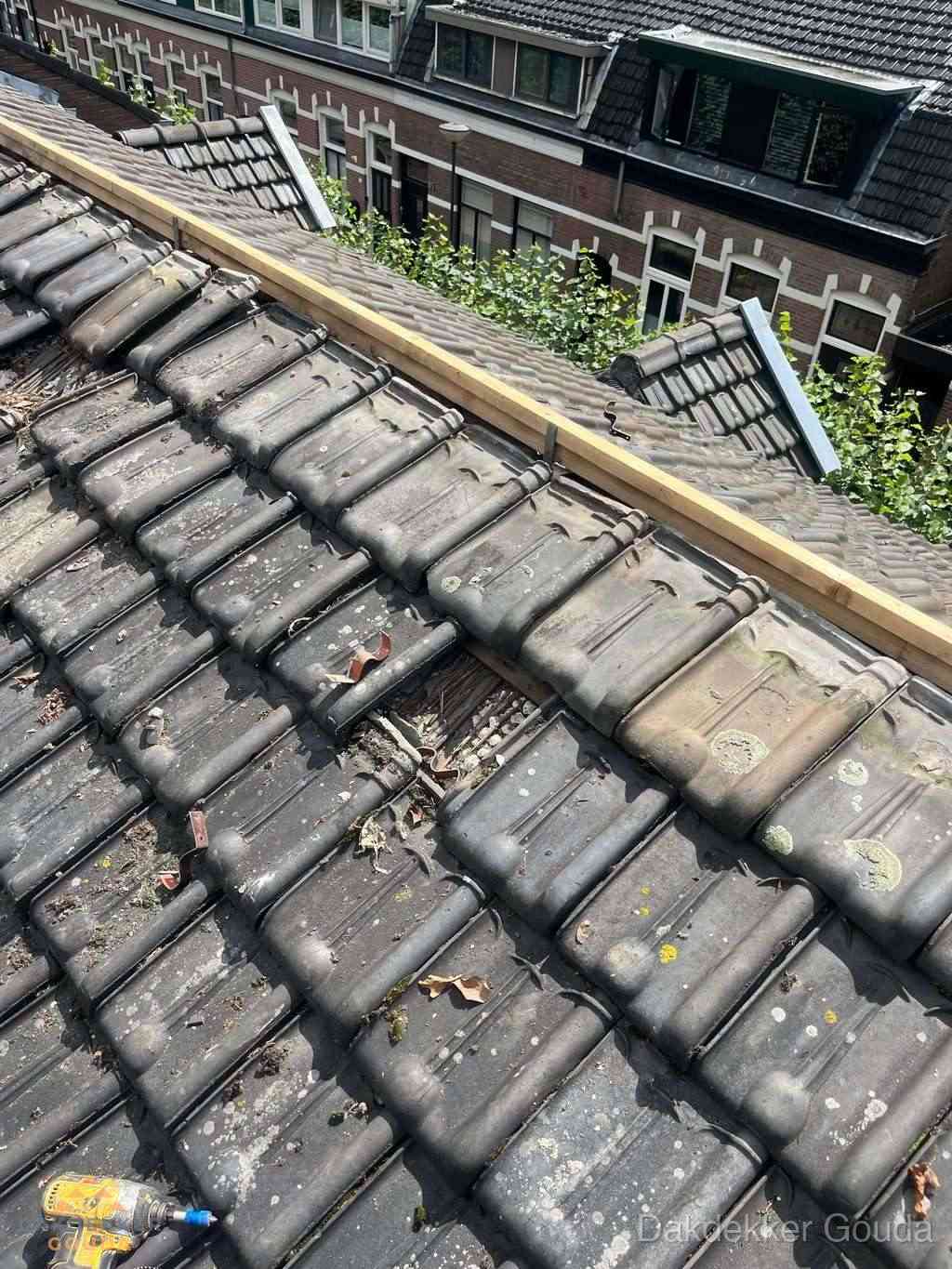 Dakonderhoud aan schuin pannendak met nokvernieuwing in Gouda